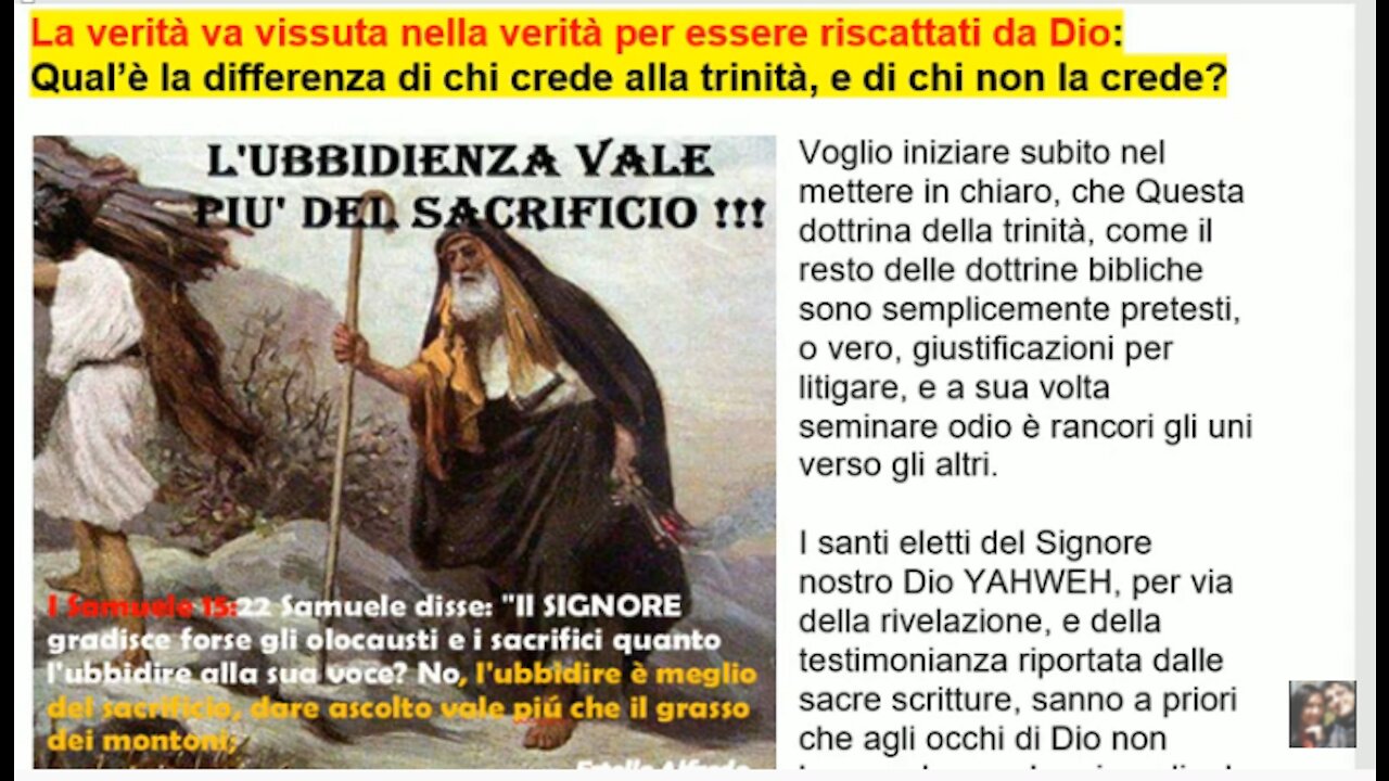 La trinità; Qual’è la differenza di chi la crede e di chi no? La verità va vissuta nella verità