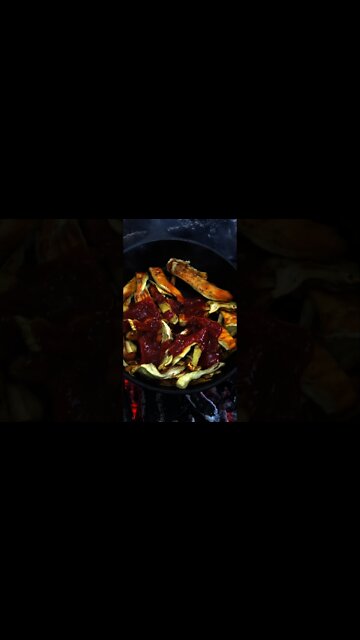 Chicken of the Woods Tacos. Foraged Mushroom recipe. Wild Edible Bushcraft Campfire Cooking. #shorts