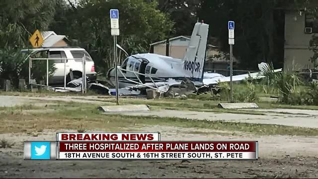 Three hospitalized after plane lands on road