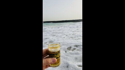 This is Moroccan tea that I prepared on the beach of the Emirate of Sharjah with a friend of mine