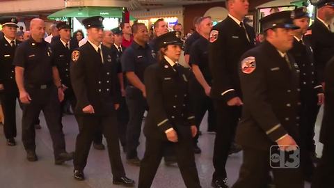 Firefighters remember 9/11 in march down Fremont Street