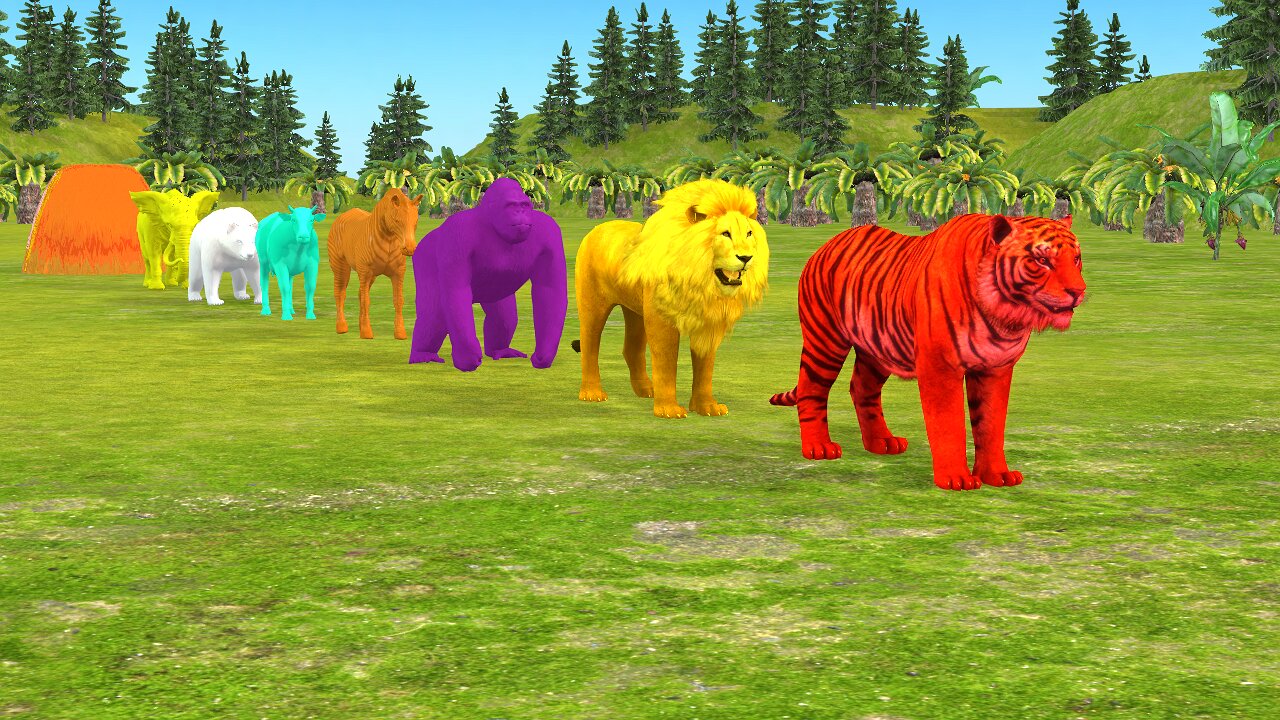 Paint Animals Gorilla Elephant Lion Tiger Cow Bear | Fountain Crossing | Animal Game | Cartoons