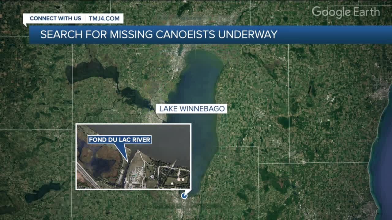 Crews search for two people on Lake Winnebago after they were thrown from canoe