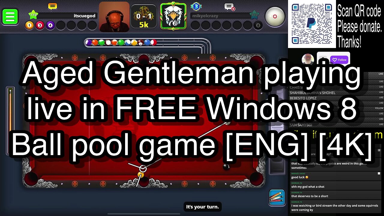 Aged Gentleman playing live in FREE Windows 8 Ball pool game [ENG] [4K] 🎱🎱🎱 8 Ball Pool 🎱🎱🎱