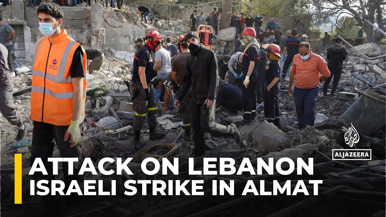 Aftermath of an Israeli strike in the Lebanese town of Almat