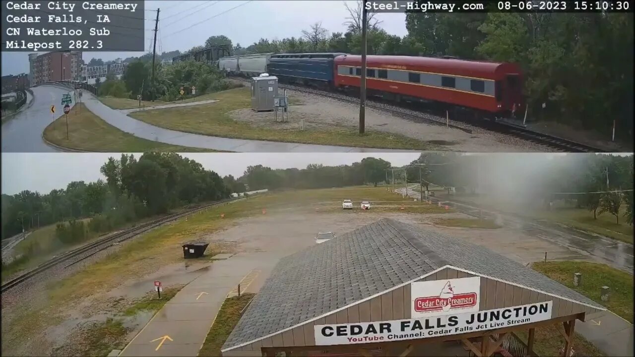 WB IANR Manifest with 2 Business Cars at Cedar Falls, IA on August 6, 2023