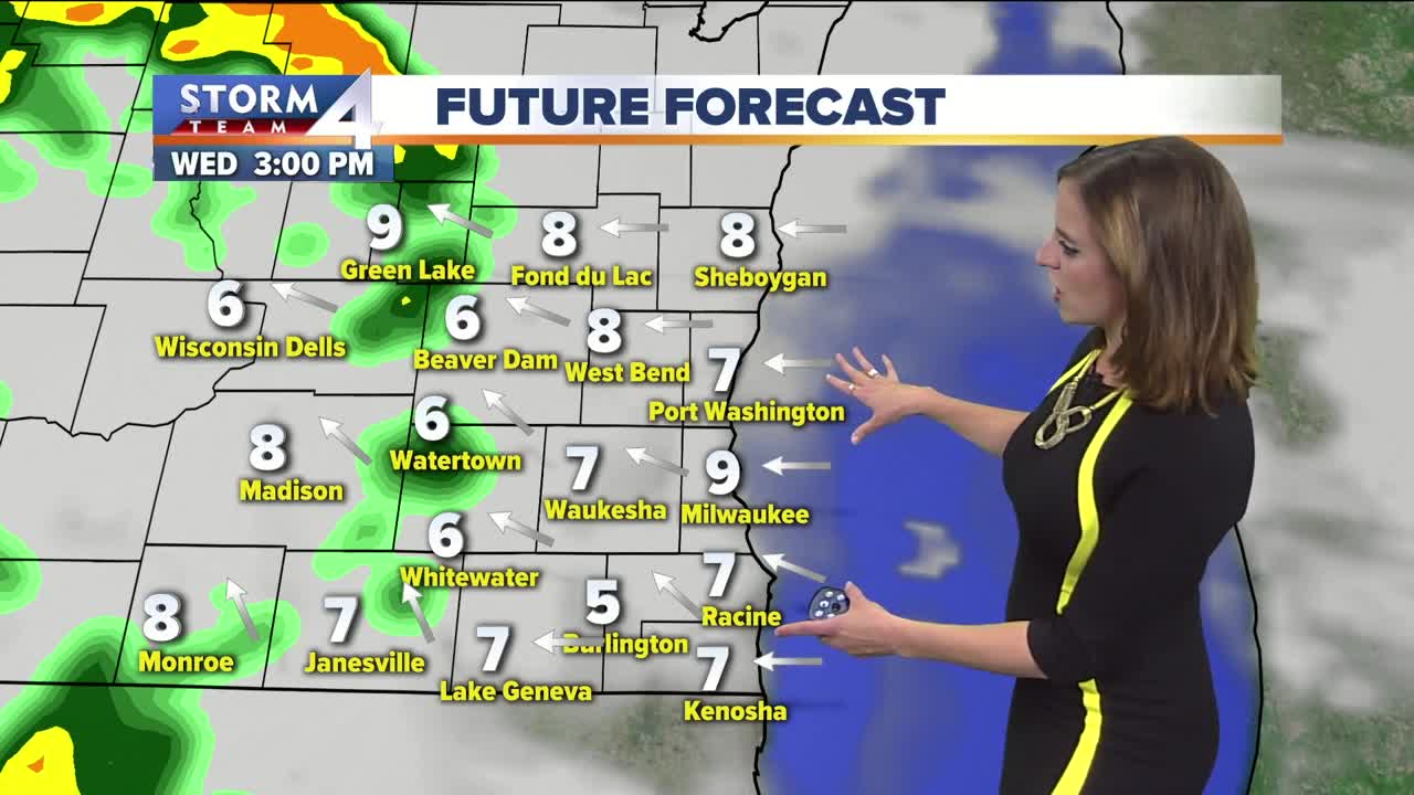 Spotty showers throughout the day Wednesday