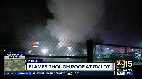 Flames rip through roof at RV lot