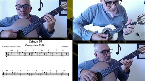 Estudo 10/20 de partitura para cavaquinho e violão