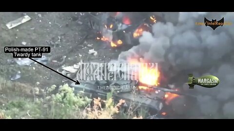 Burning Polish made PT-91 'Twardy' tank in Zaporozhye