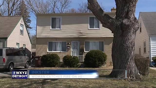 Inkster woman who caught fire while sitting on porch has died