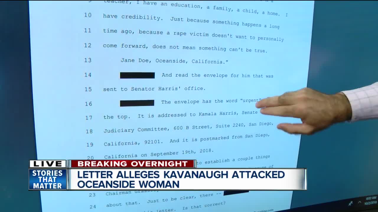 Oceanside woman claims Kavanaugh attacked her