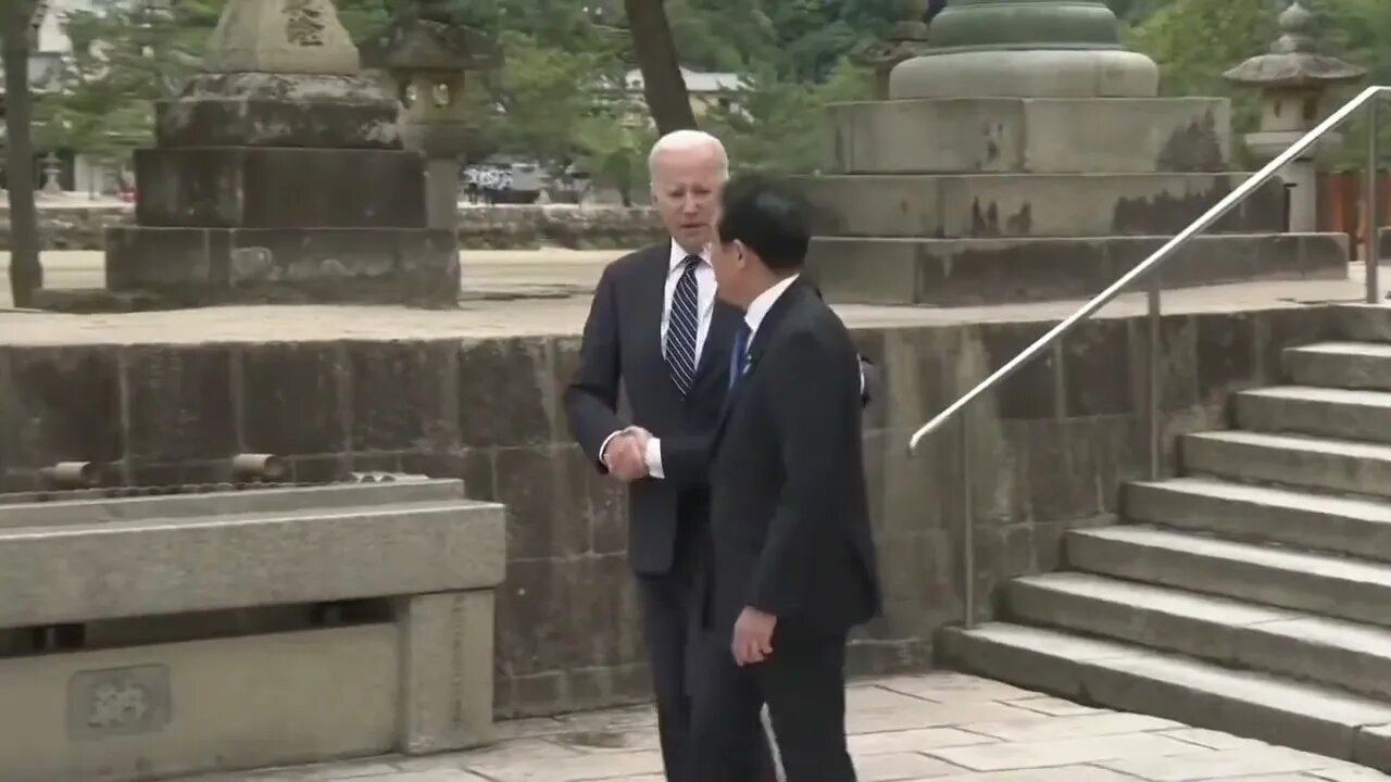 Biden, 80, stumbles while walking down steps of shrine as G7 leaders wait on him...