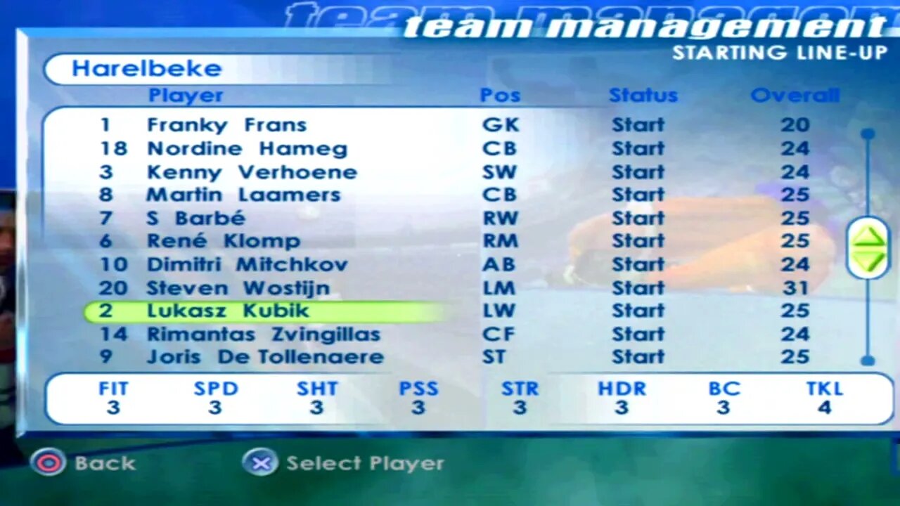 FIFA 2001 Harelbeke Overall Player Ratings