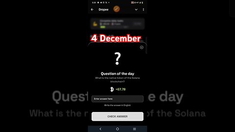 What is the native token of the Solana blockchain? Dropee Question of the day 4 Dece #dropee #mining