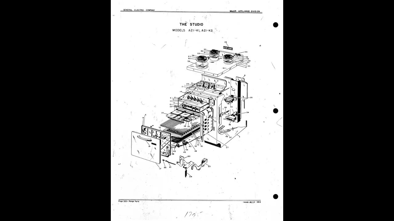 GE - General Electric appliance part schematic and break down - Card 17