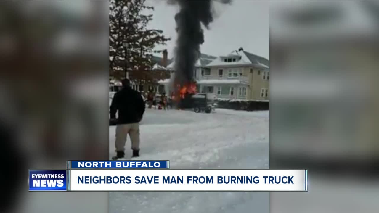 Neighbors save man from burning truck