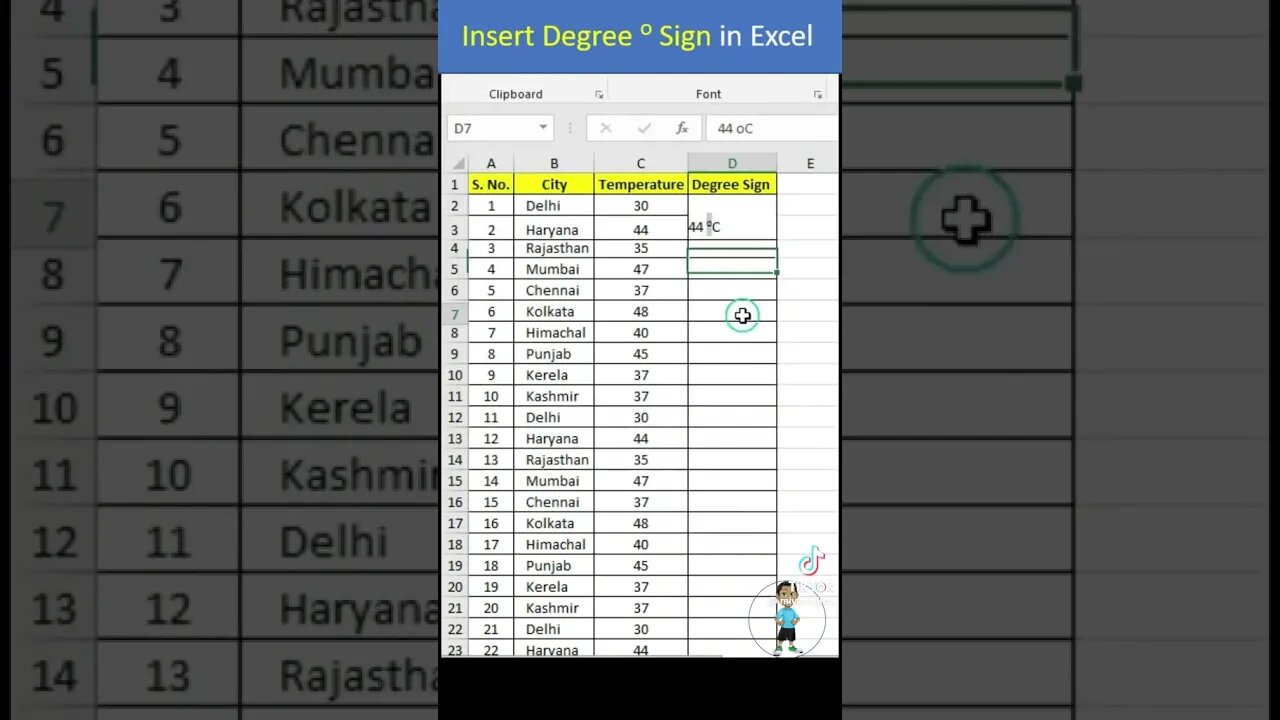 Insert Degree Sign in Excel | how make degree sign in excel sheets #shorts #shortvideo #shortsvideo