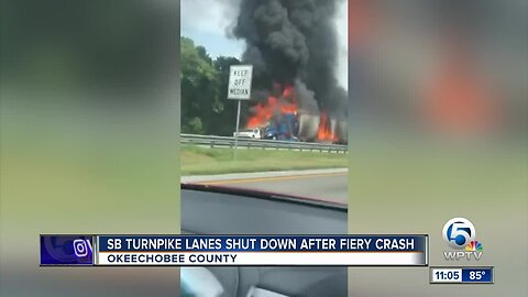 Vehicle fire closes Florida Turnpike SB lanes in Okeechobee County