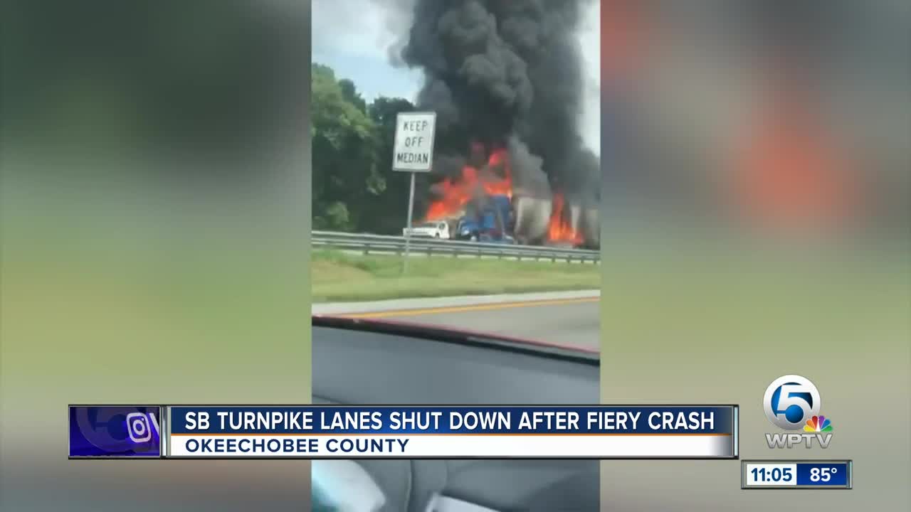 Vehicle fire closes Florida Turnpike SB lanes in Okeechobee County