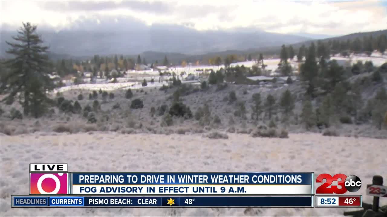 Snow falls in Kern County near Frazier Park