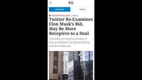 TWITTER IS MEETING WITH ELON MUSK TODAY TO POSSIBLY NEGOTIATE TERMS