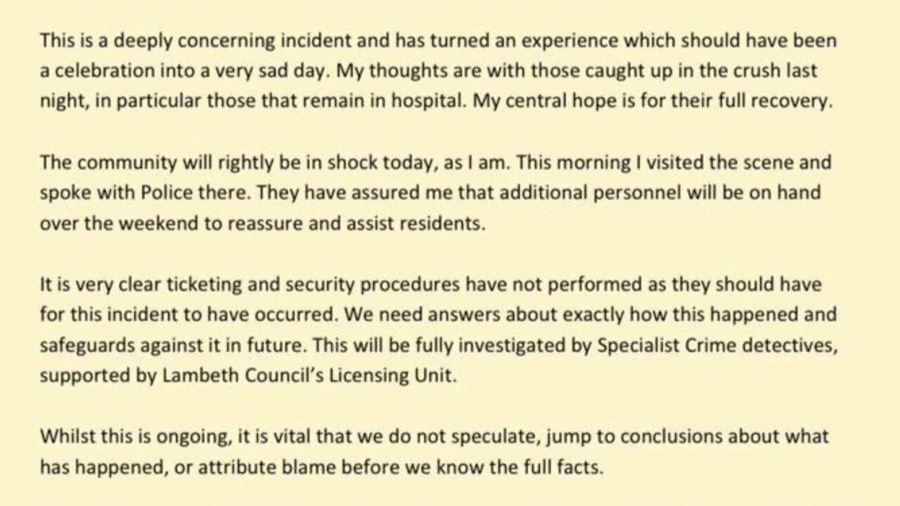 Florence Eshalomi, Labour MP for Vauxhall, seems to blame ticketing and security procedures