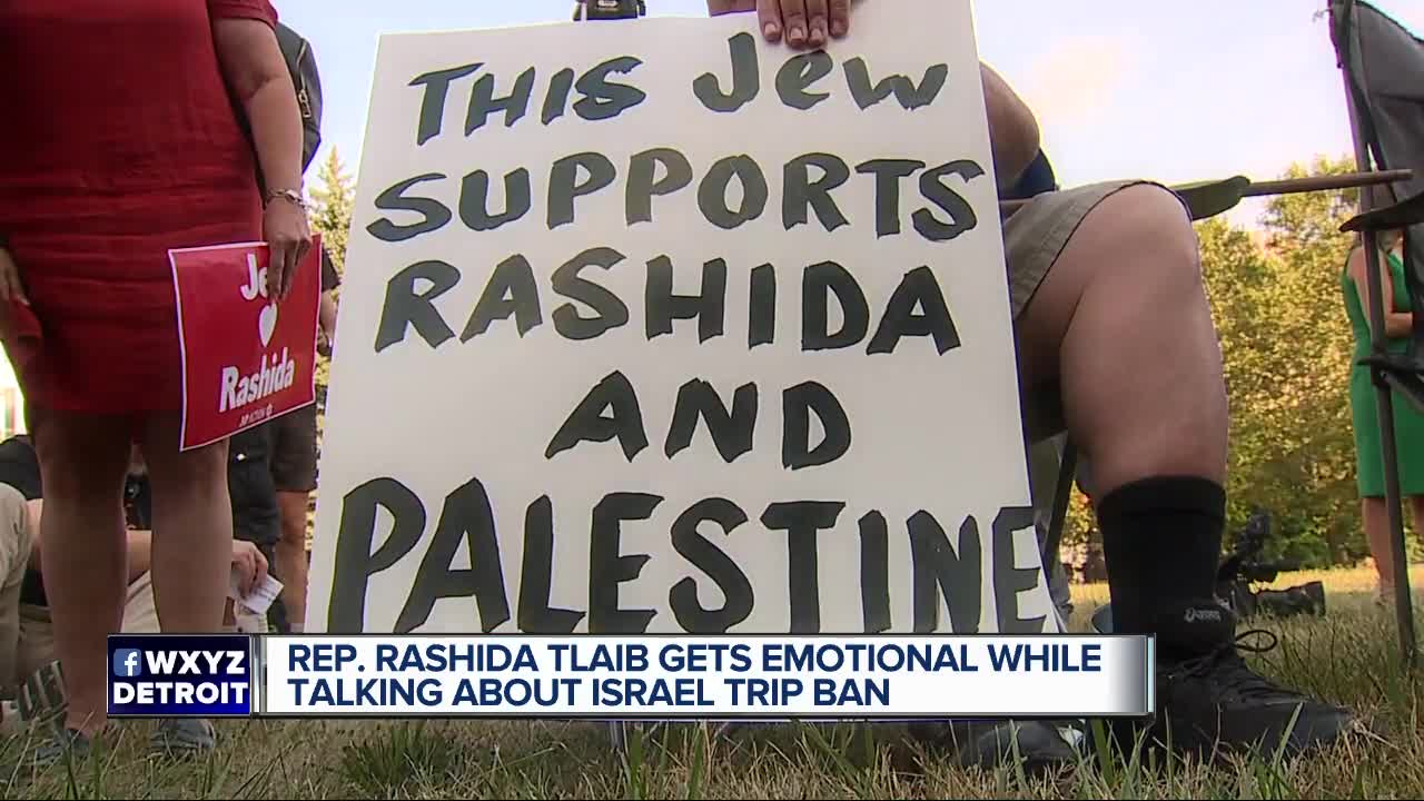Congresswoman Rashida Tlaib speaks to supporters following decision not to travel to Israel