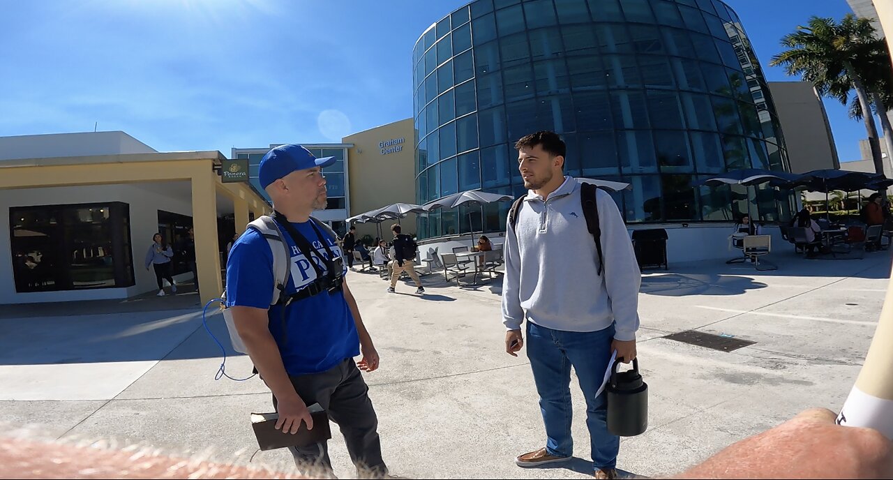 FIU: Brother Gabriel Preaching the Gospel When I Arrive, Calm Day, One Jew Mocks, A Humble Student Asks Great Questions