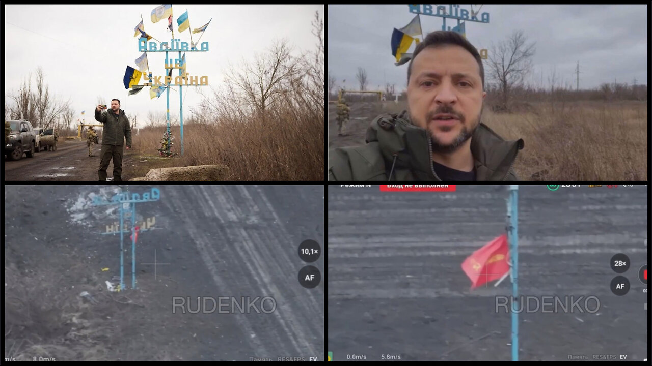 Avdiivka: Russian flag at the sign of entering the city