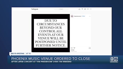 Phoenix music venue ordered to close