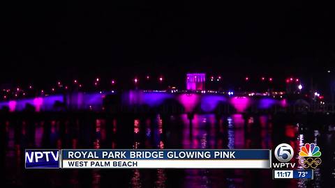 Royal Park Bridge glowing pink