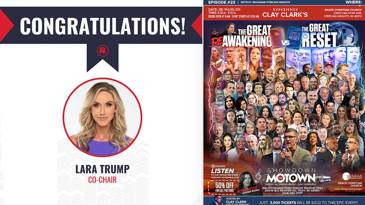 Lara Trump | Join RNC Co-Chair Lara Trump, General Flynn, Eric Trump, Kash Patel, Dr. Stella, Breuer, Amanda Grace, Mel K, Pastor Burns & Team America June 7-8 In Detroit, MI + 832 Tickets Remain | Text 918-851-0102 for Tickets