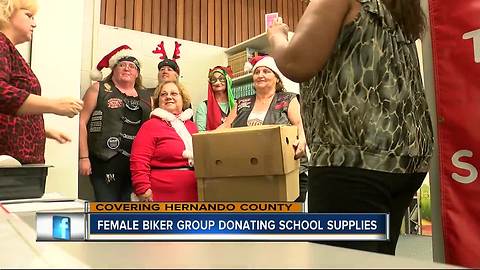 Female motorcycle group gives school supplies to Hernando County teachers and students