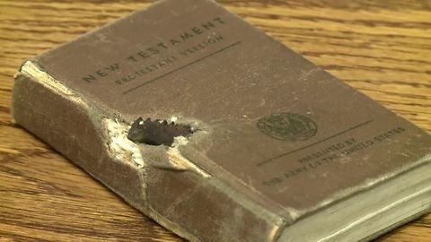 World War II soldier saved from shrapnel by pocket bible.