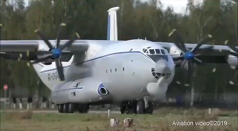 A gigantic Antonov An-22A military transport aircraft of the Russian Aerospace Forces taxiing