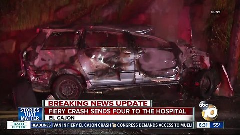 4 sent to hospital after fiery crash in El Cajon