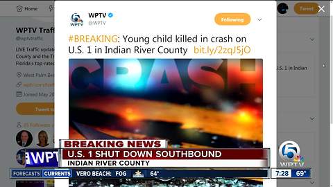 Young child killed in U.S. 1 crash in Indian River County