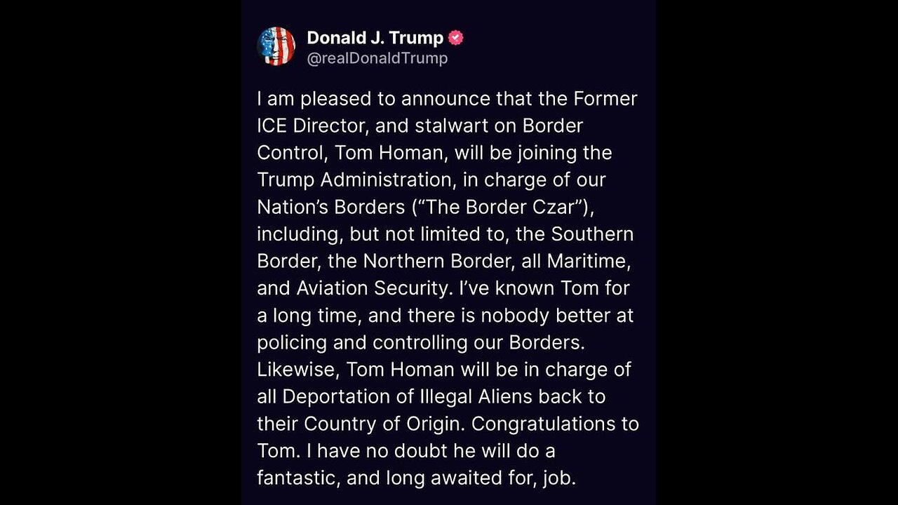 💥💥💥 Donald Trump Announces That His Former ICE Director, Tom Homan,