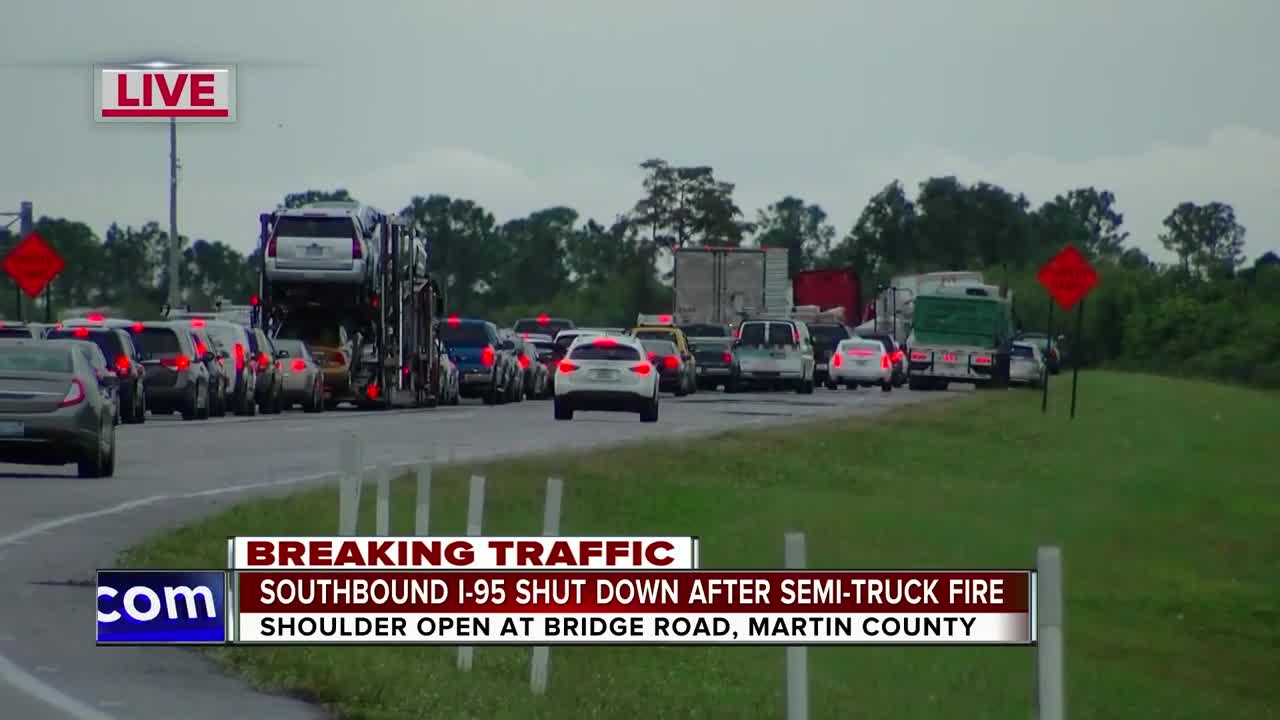 Semi fire causes delays on I-95 southbound in Martin Co.