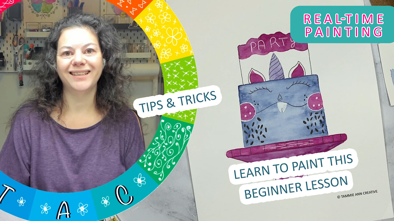 Paint With Me: [Unicorn Cake] Real-Time Watercolor Tutorial Workshop - Beginners Tips #FoodArt