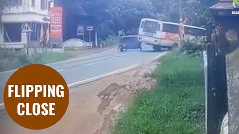 Passengers have a lucky escape after bus flipped over