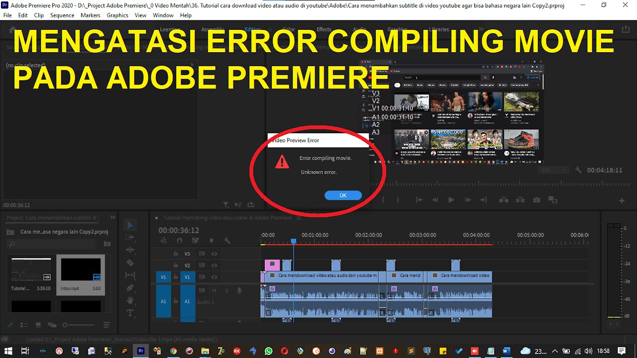Mengatasi error compiling movie unknown error pada Adobe Premiere | easy fix error compiling movie