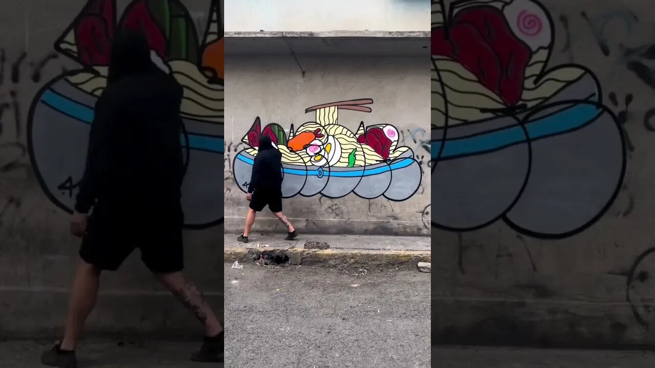 INSANE GRAFFITI NOODLES THROWIE! 😆🍜 #graffiti #graffitiart #shorts