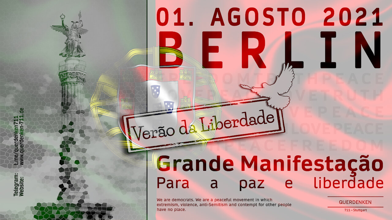 Manifestação em Berlim a 01.08.2021: "O ano da liberdade e da paz"