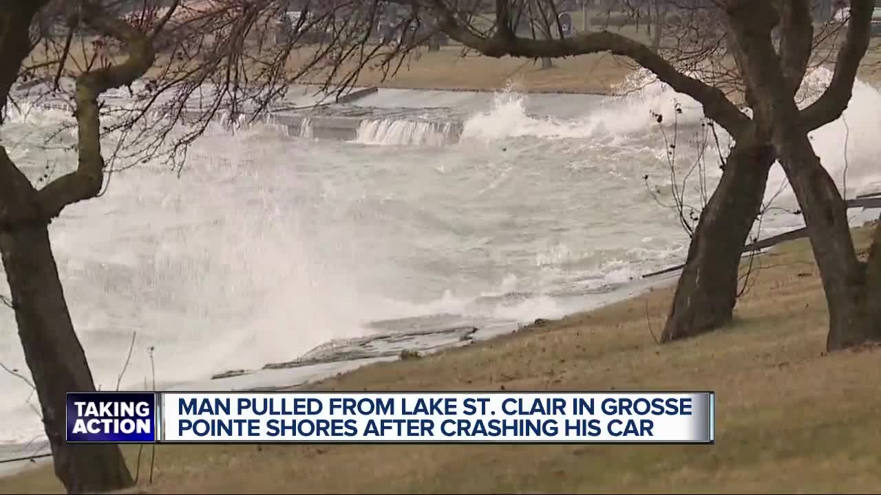 Man rescued after crashing car into Lake St. Clair