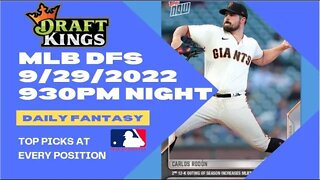 Dreams Top Picks for MLB DFS Today NIGHT Slate 9/29/2022 Daily Fantasy Sports Strategy DraftKings