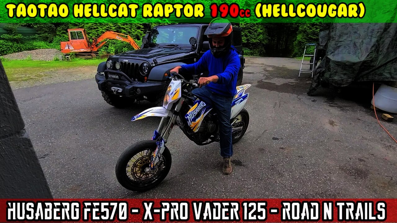 (E37) Husaberg FE 570 quick ride, X-pro X7 125 Vader Road and Trail ride w Grom Gang wheelies