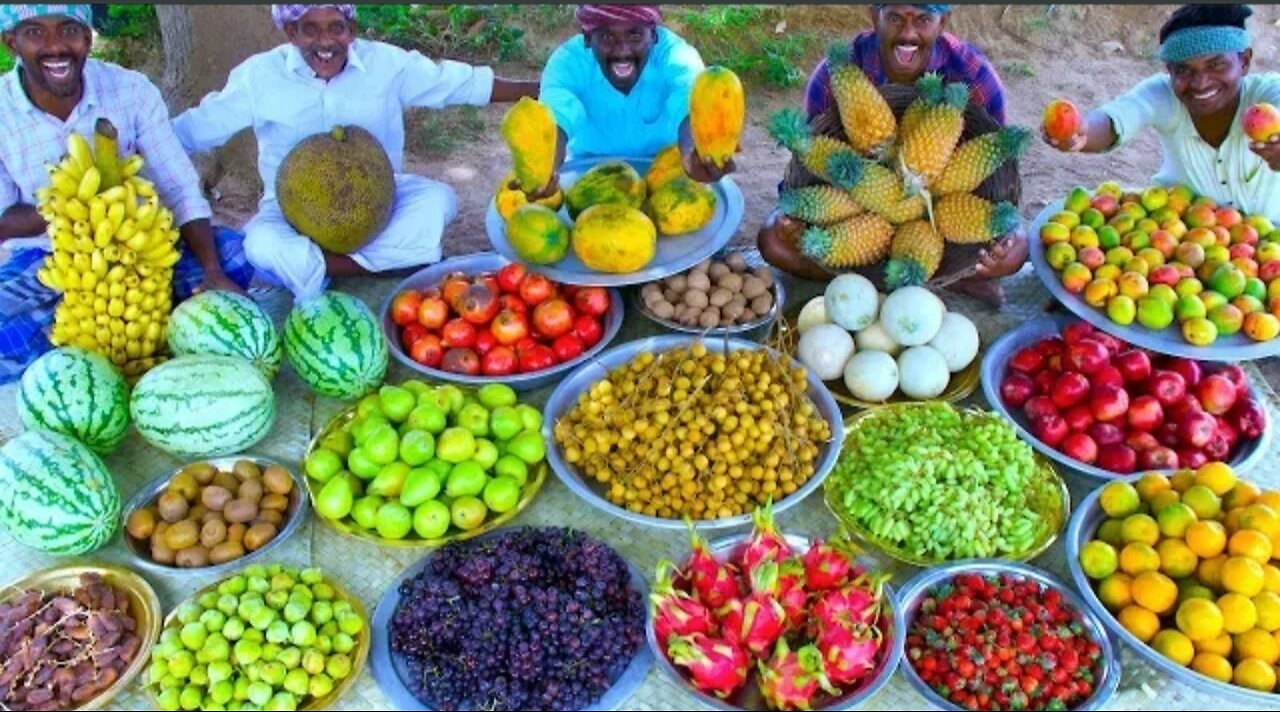 FRUIT SALAD | Colourful Healthy Fruits mixed salad recipe | Fruits Cutting and Eating in Village