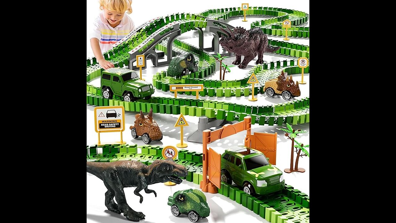 Dinosaur Toys Race Car Track 169 Pieces Ages 3+ Dinosaur Toys https://amzn.to/3UTKIjC